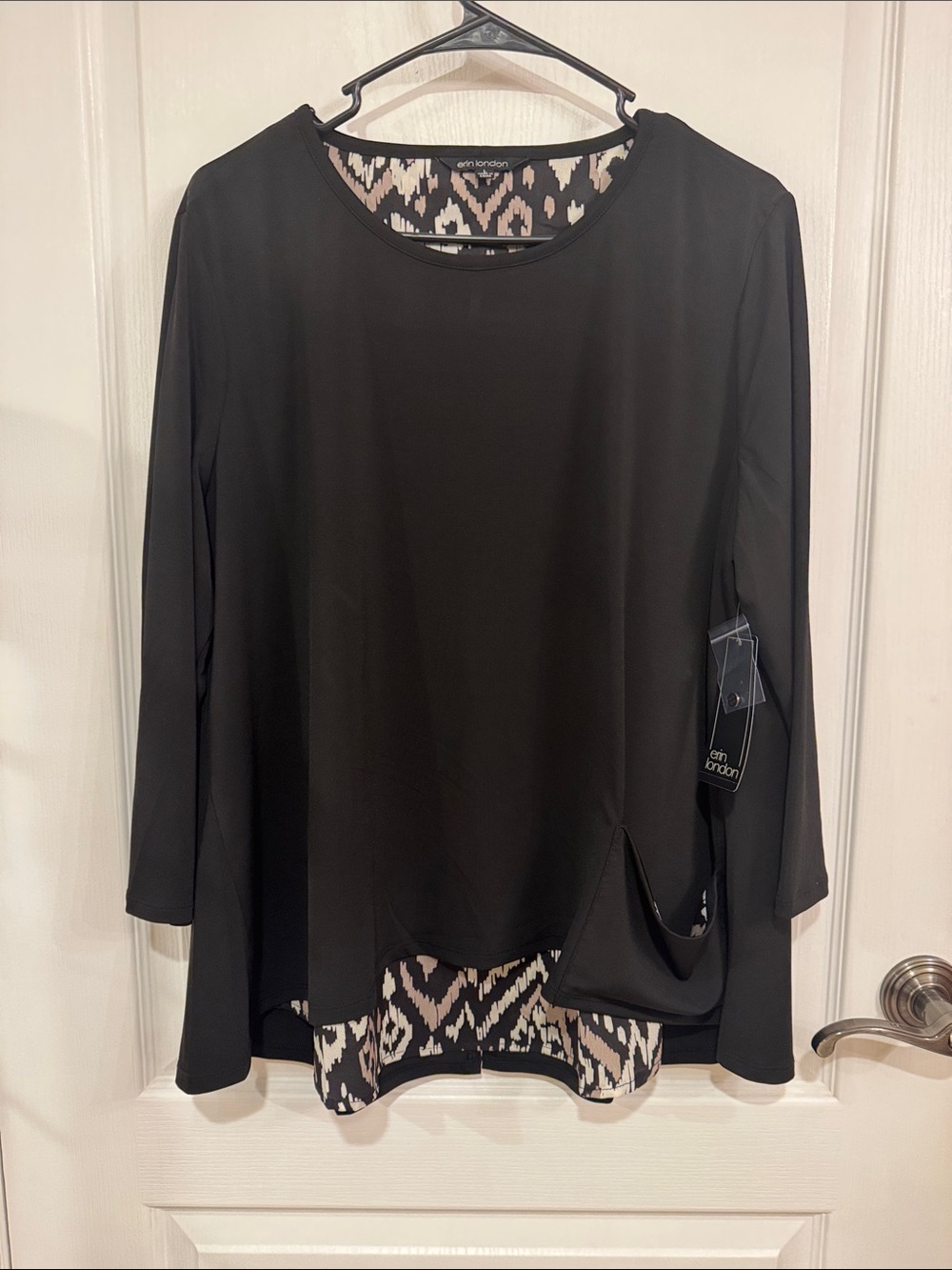 erin london Black Tunic with Patterned Underlayer